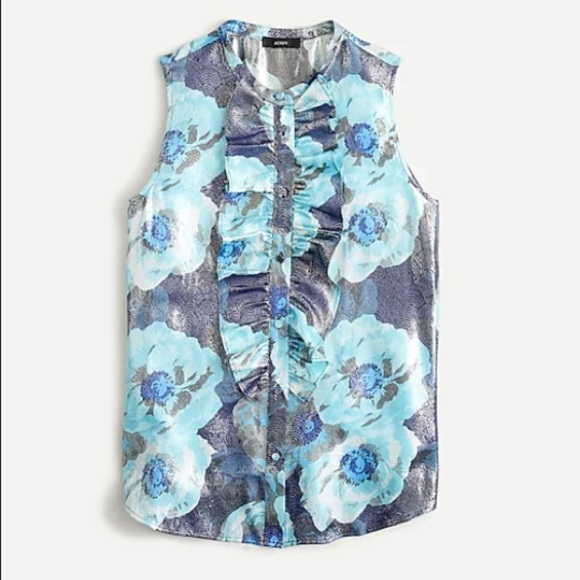 J crew Ruffle-front top in floral-print jacquard - Picture 9 of 9